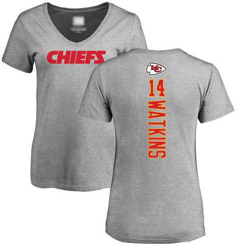 Women Football Kansas City Chiefs #14 Watkins Sammy Ash Backer V-Neck T-Shirt